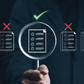 Magnifying glass looking closely at a screen